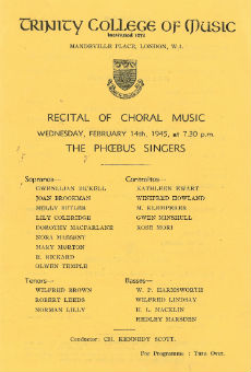 Programme for concert given by Phoebus Singers, conductor Charles Kennedy Scott, 1945