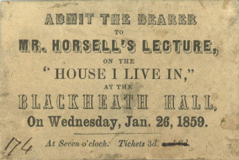 Ticket for lecture at Blackheath Halls, 1859