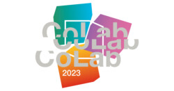 Green, purple, and orange shapes with CoLab 2023 text place over